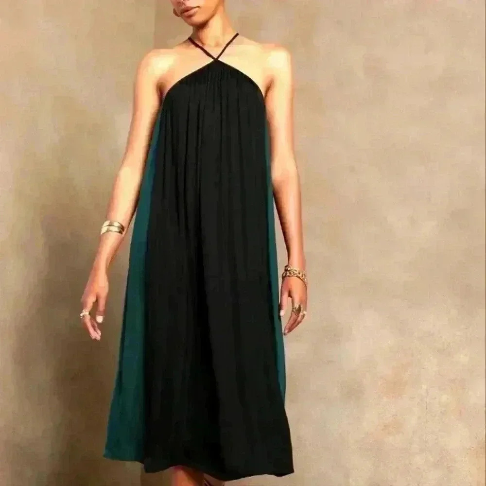 Banana Republic Factory Black and Teal Halter Dress